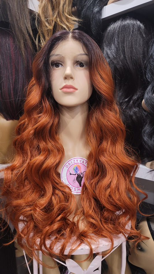 #121 Ruby - Hand Tied 13x4 Free Part Human Blend HD Lace Front Wig 24in - Color Copper
