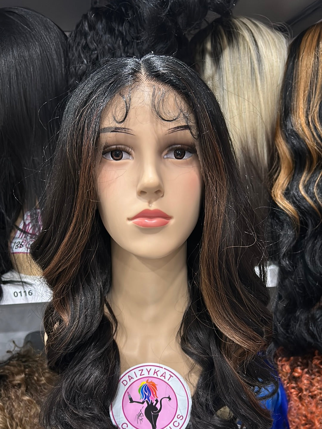 #130 Jen - Middle Part Lace Front Wig - Brown. Highlights 18in