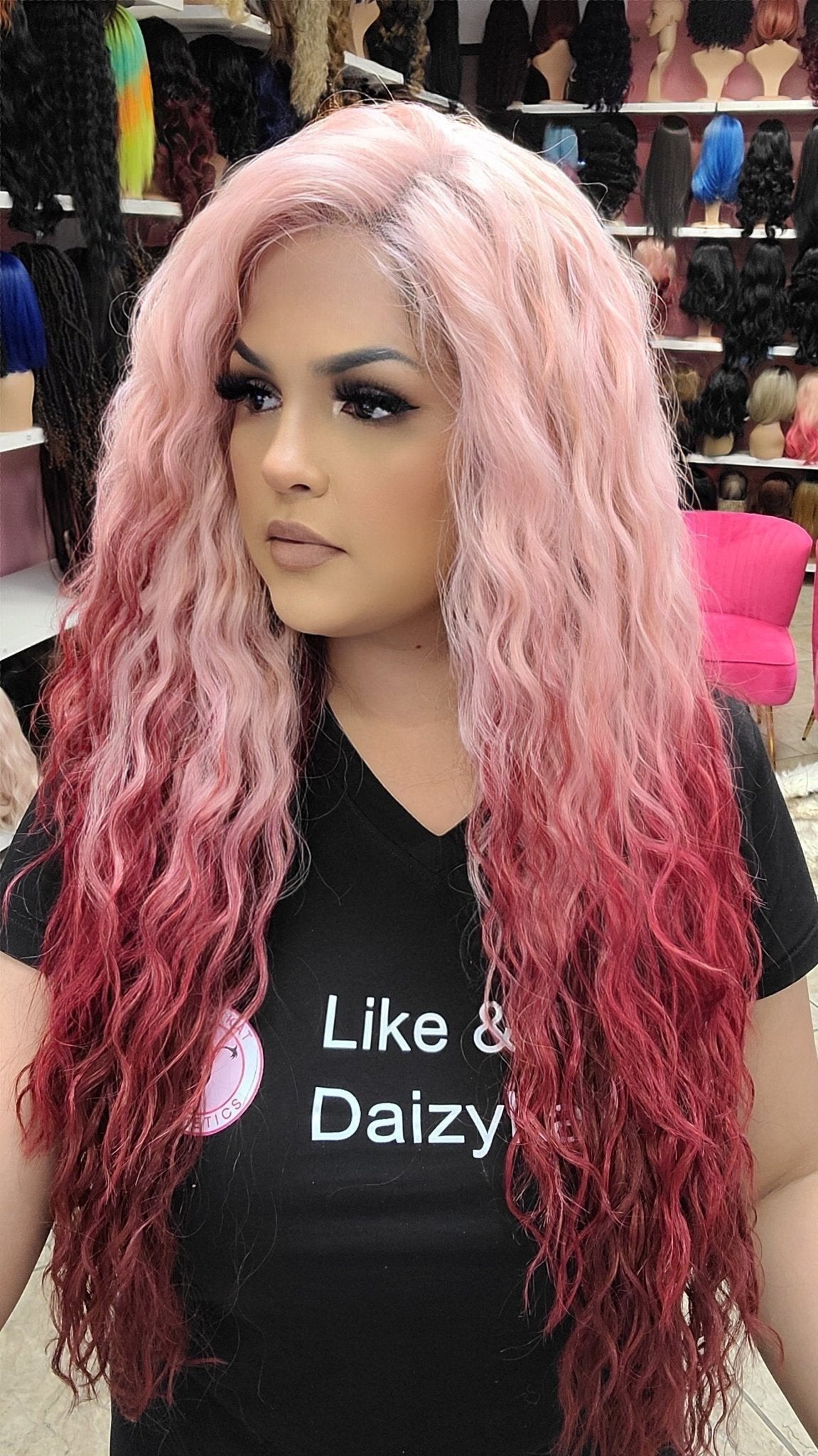 #141 Erica- 13x4 Free Part Lace Front Wig - PINK TO RED
