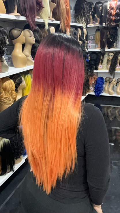 #214 Pamela -  Deep Middle Part Lace Front Wig -  Color 1B RED.ORAN