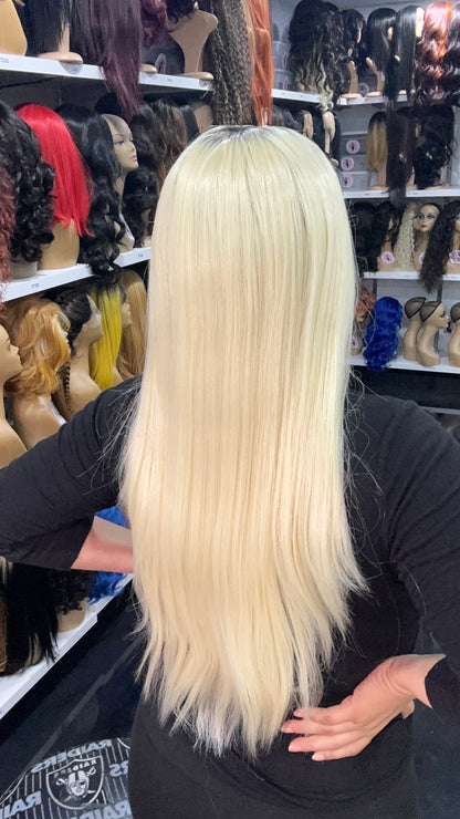 #32- Ivy-Middle Part No Lace Front Wig Human Hair Blend - Color 4/BLONDE