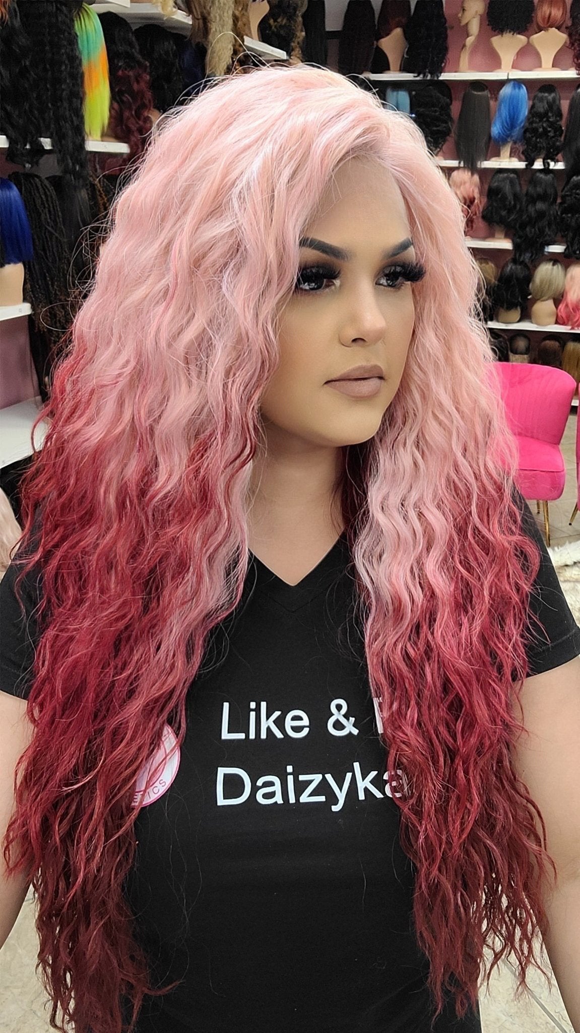 #141 Erica- 13x4 Free Part Lace Front Wig - PINK TO RED