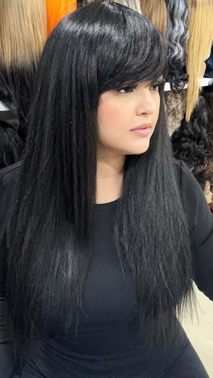 #14 Gigi - CLASSY BANGS Human Hair Blend WIG - BLACK