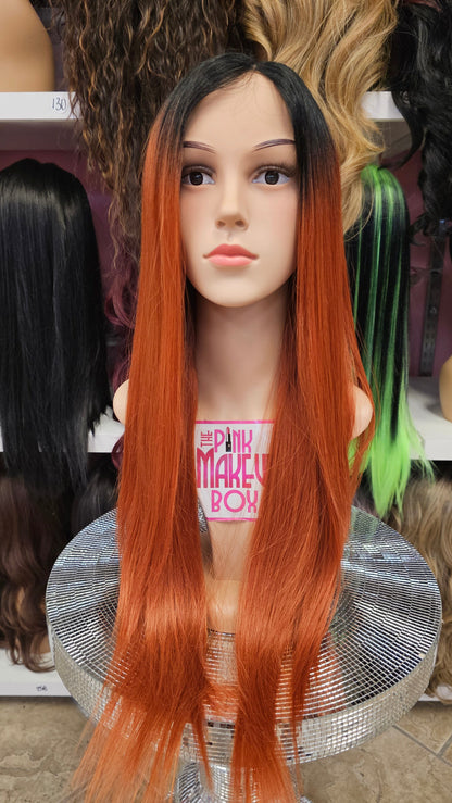 #28 Ivy-Middle Part No Lace Front Wig Human Hair Blend - Color 1B/ORANGE