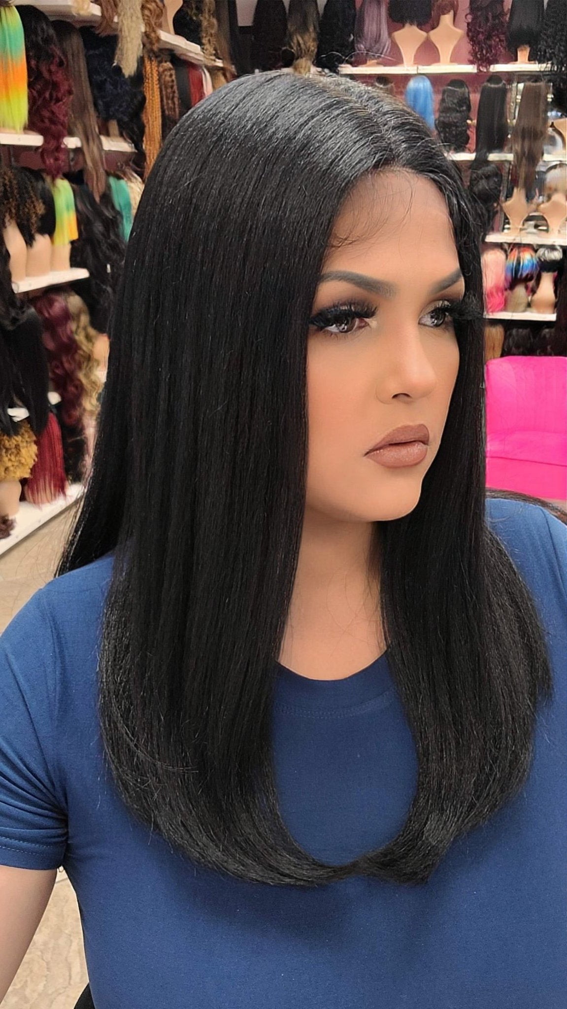 #69 Sandra - Middle Part Lace Front Wig Human Hair Blend- 1B