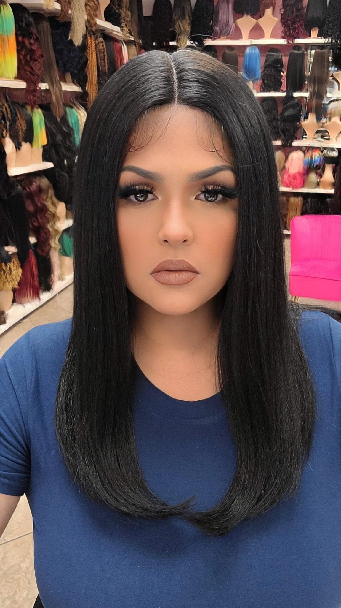 #69 Sandra - Middle Part Lace Front Wig Human Hair Blend- 1B
