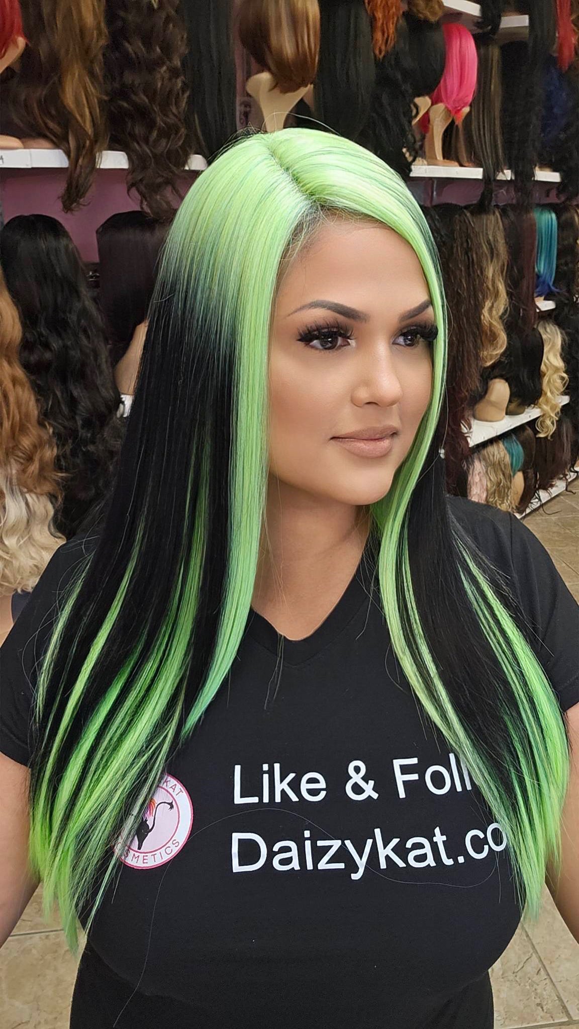 #196 CASSIE - Left Part Lace Front Wig - 1B/GREEN
