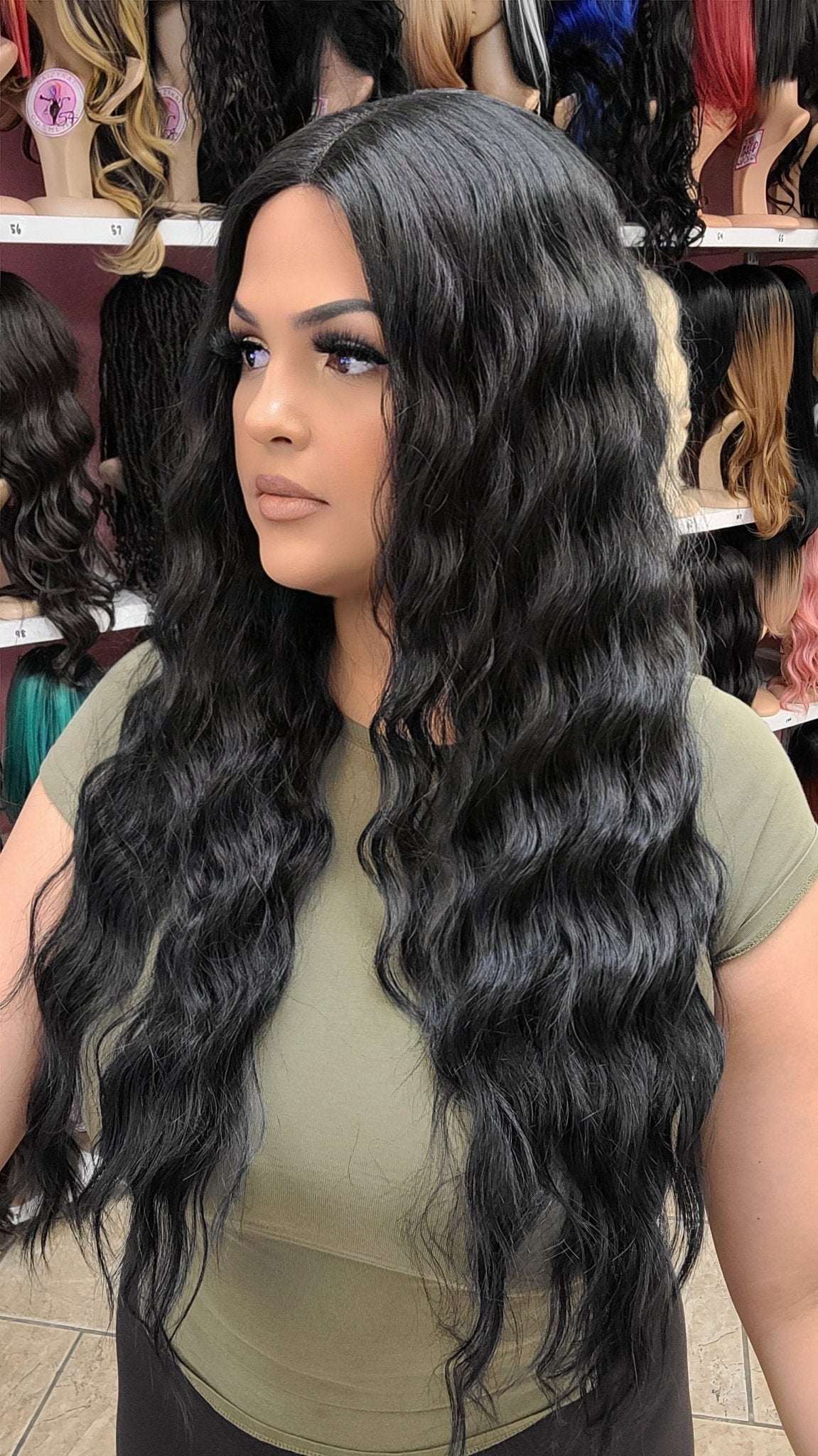 #111 Brittney - Middle Part Lace Front Wig Human Hair Blend- 1B