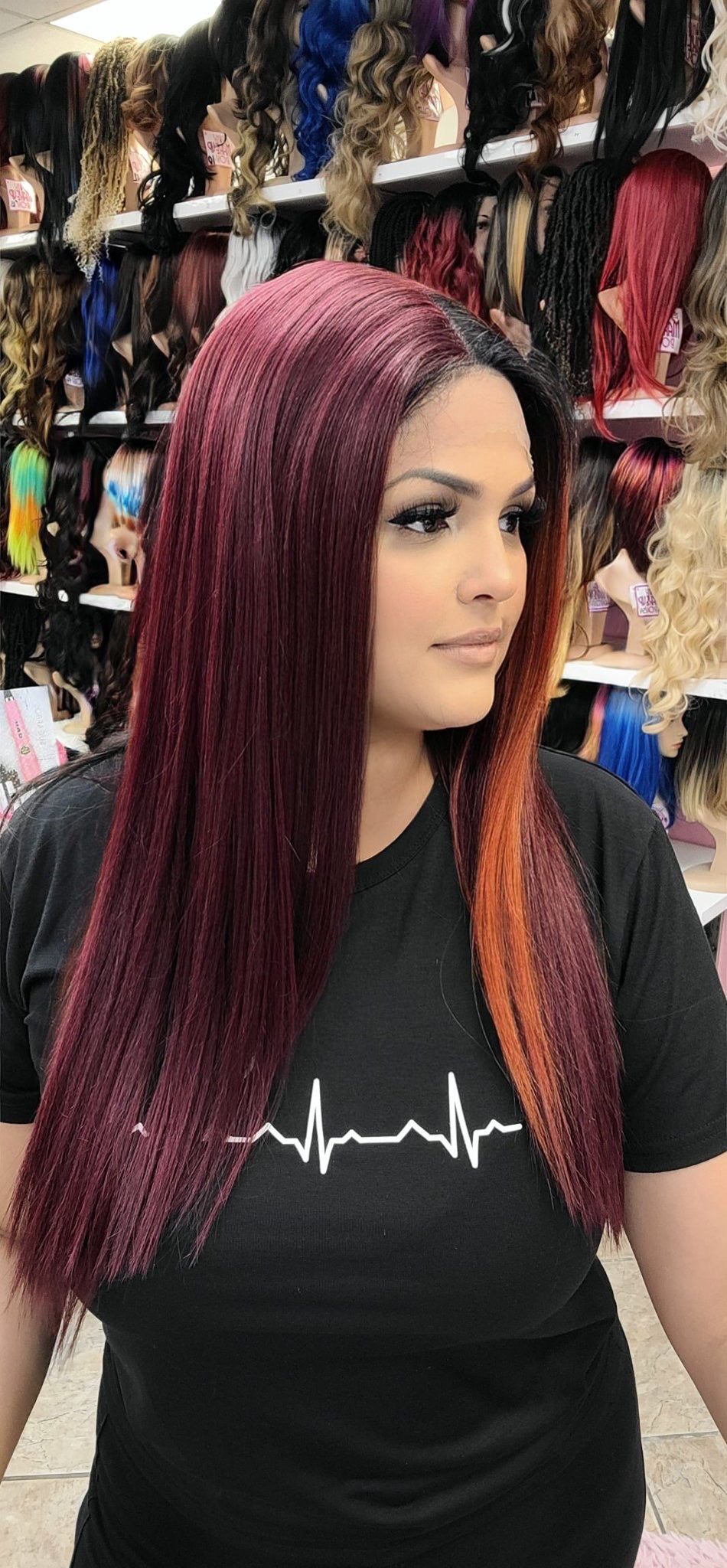 #316 Nora - Middle Part Lace Front Wig Human Hair Blend- BG/1B/ORANGE