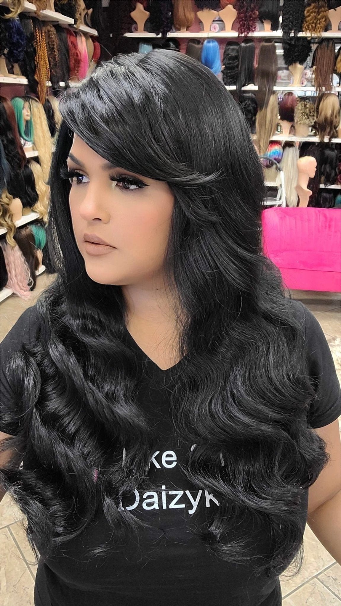 #294 Leah - Middle Part With Bang Lace Front Wig - 1B