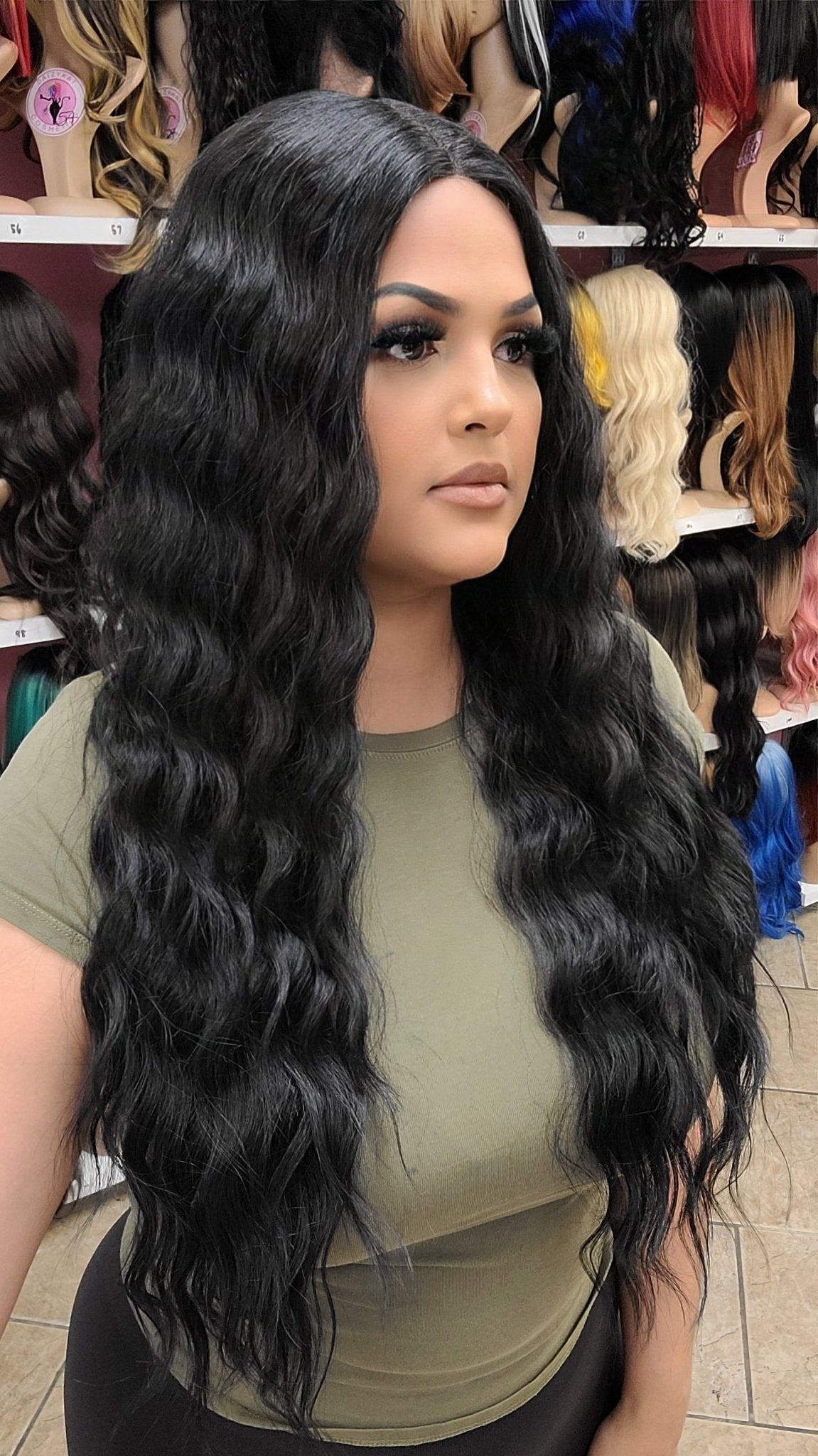 #111 Brittney - Middle Part Lace Front Wig Human Hair Blend- 1B