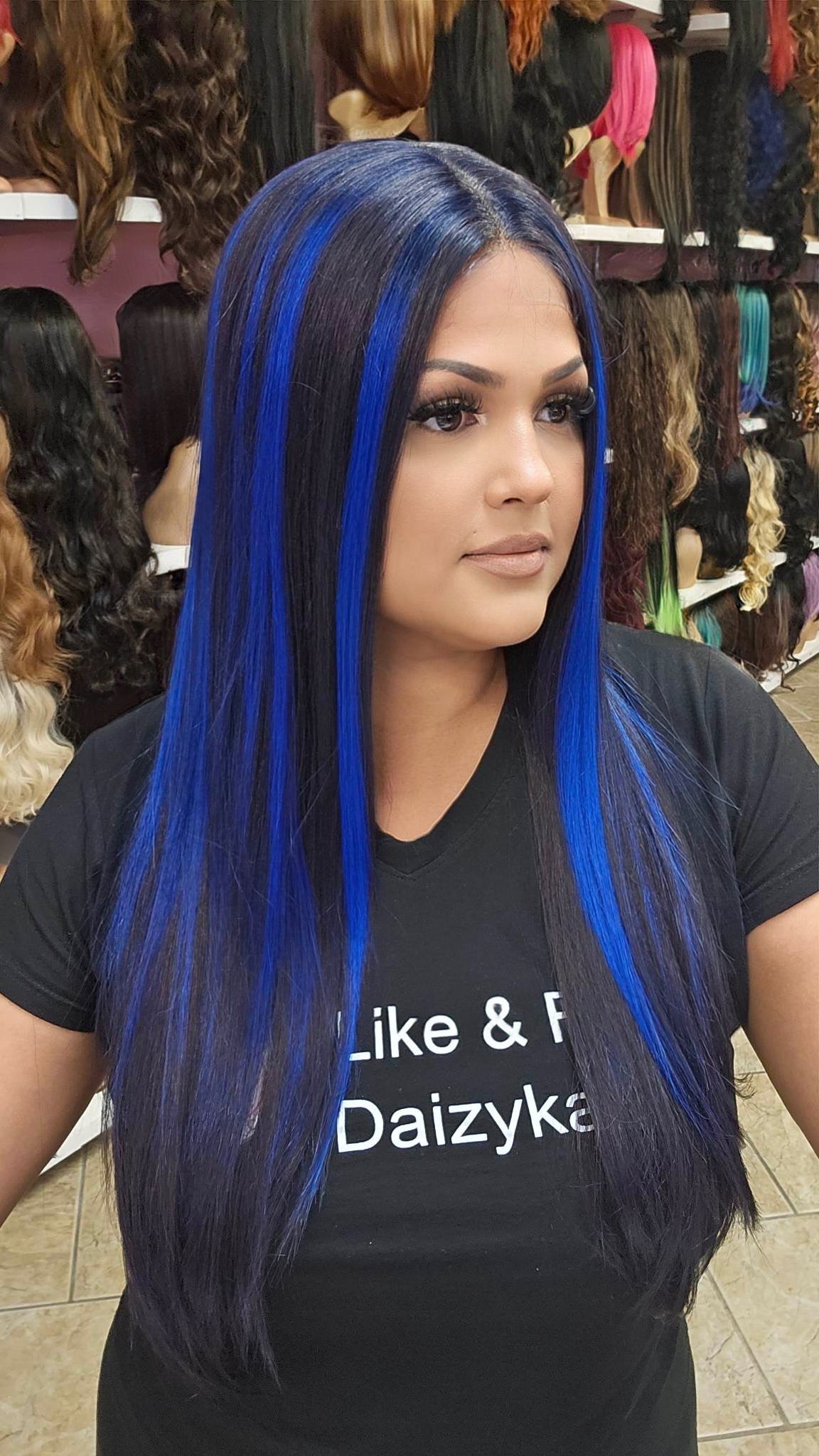 #290 Alexa- Middle Part Lace Front Wig - 1B/BLUE