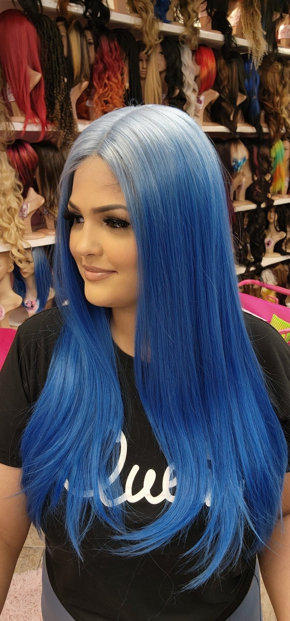 #206 Cammi - Deep Middle Part Lace Front Wig - LIGHT BLUE/BLUE
